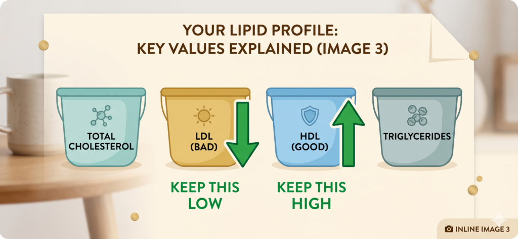 Four values in a cholesterollipid profile blood test