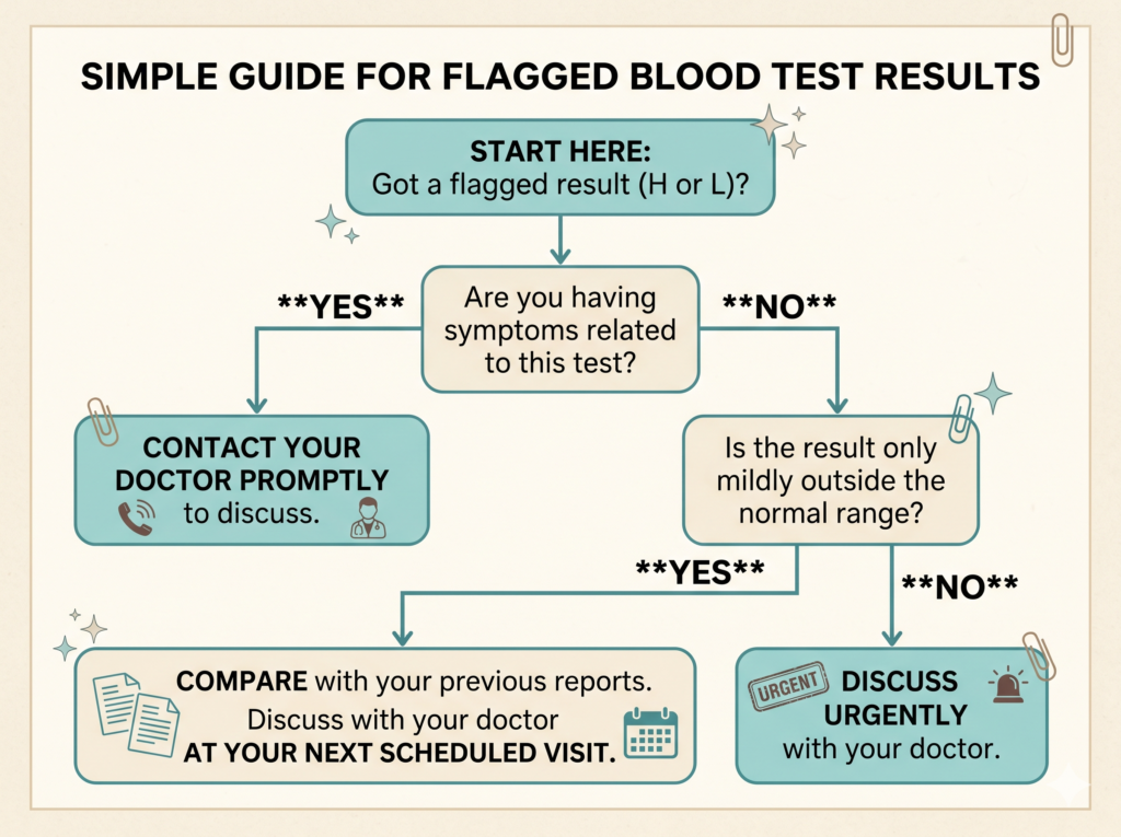 Simple flowchart to help decide what to do when your blood test shows an H or L flag